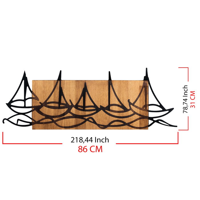 Wallity Ships In The Sea - Accesorio decorativo de pared de madera y metal Wallity Ships In The Sea - Accesorio decorativo de pared de madera y metal